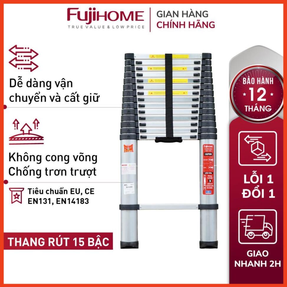 Thang nhôm rút đơn FUJIHOME 3,8M - 5M gấp gọn chính hãng, thang rút xếp gọn gia đình đa năng Nhập Khẩu Nhật Bản