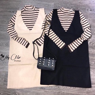 Bán sỉ- Set áo lên kẻ, váy yếm