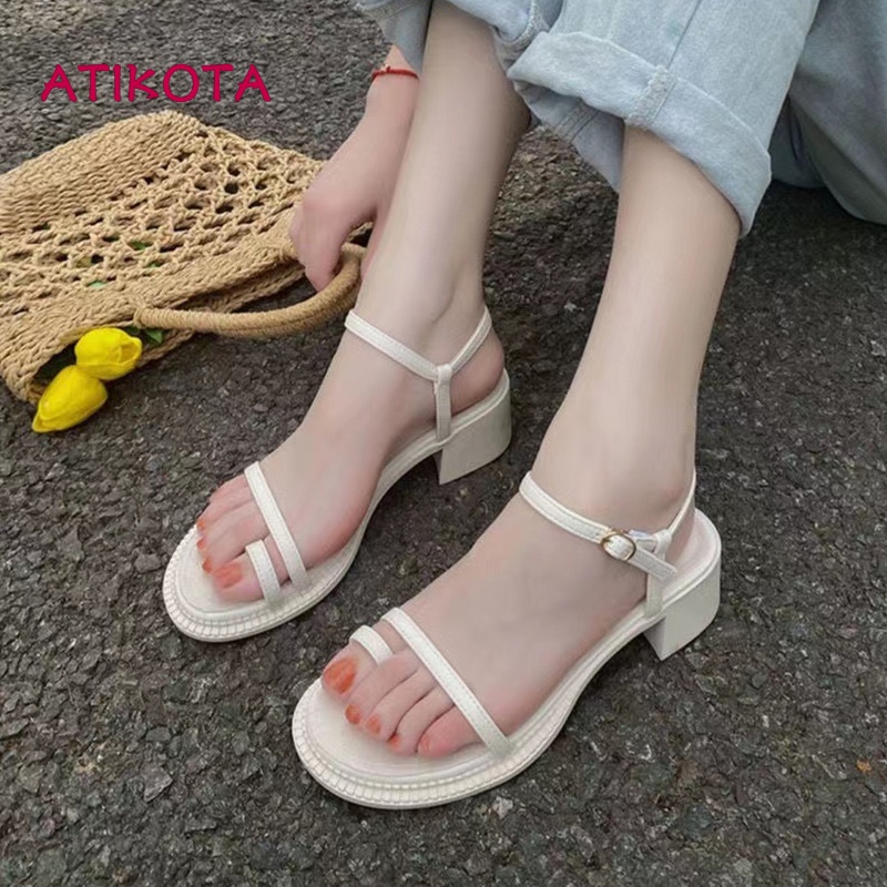 Giày sandal Atikota cao gót mũi tròn hở ngón thời trang cho nữ