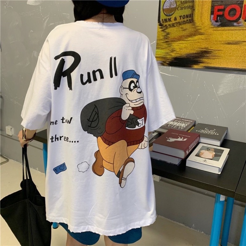 [CÓ ẢNH THẬT] Áo Thun Tay Lỡ Unisex Nam Nữ RUN - Áo Phông Ngắn Tay Ulzzang