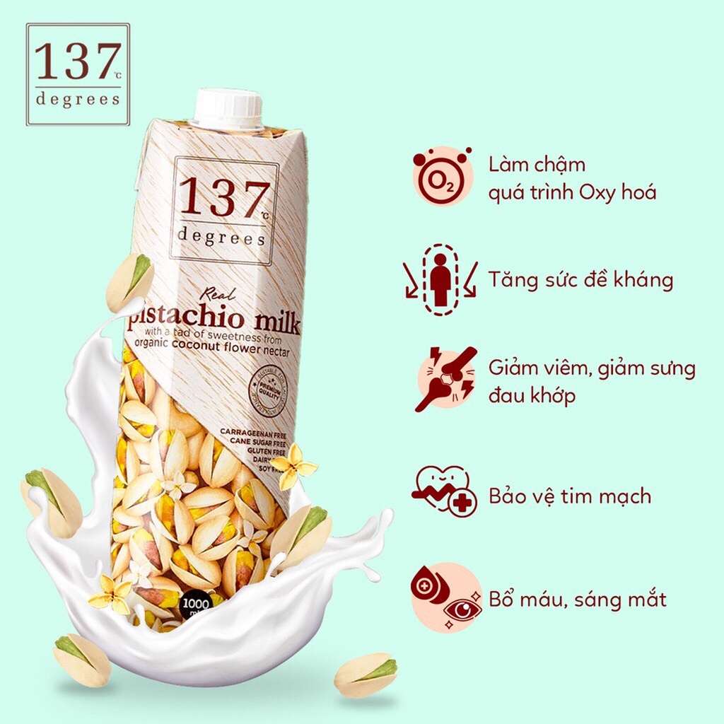 LỐC 3 HỘP SỮA HẠT DẺ NGUYÊN CHẤT PISTACHIO MILK  ORIGINAL 137 DEGREES 180ML