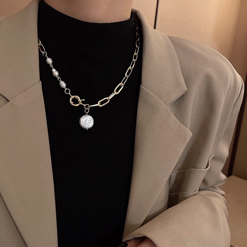 Vòng cổ Kim Loại Đính Ngọc Trai Phong Cách Baroque Cổ Điển Dành Cho Nữ