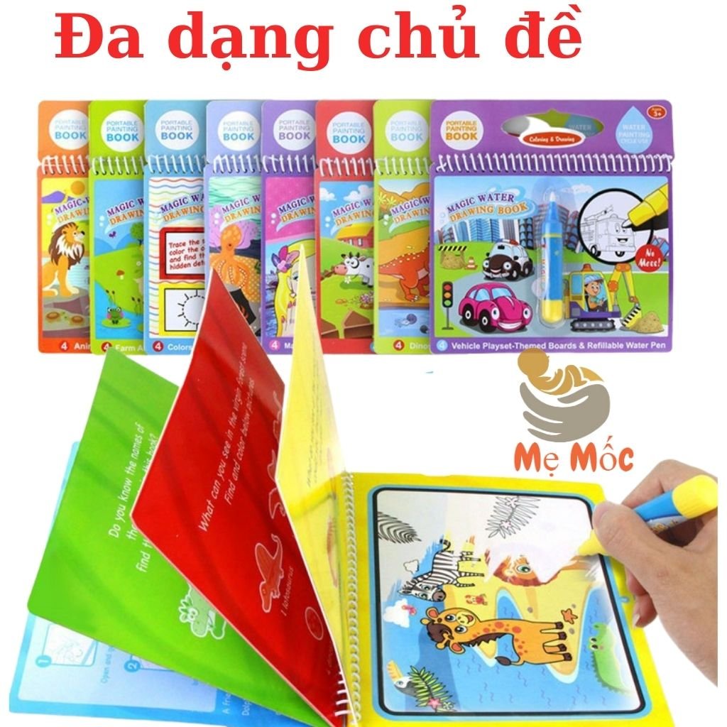 Tranh Tô Màu Nước Ma Thuật Cho Bé Nhiều Chủ Đề, Tái Sử Dụng  Nhiều Lần Tặng Kèm Bút Cho Bé Shop Mẹ Mốc ,TMT