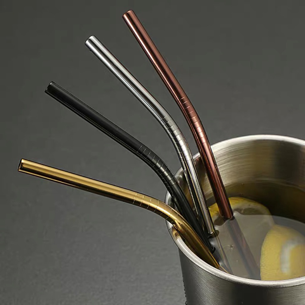 Ống hút cao cấp bằng thép không gỉ 304 an toàn sức khỏe có thể tái sử dụng hai lựa chọn màu bạc/đen | BigBuy360 - bigbuy360.vn