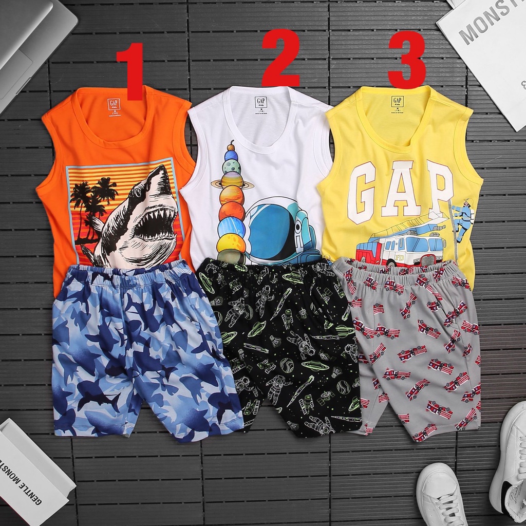-BỘ BA LỖ GAP CHO BÉ TRAI IN XE CỨU HỎA, MÁY BAY, ĐỘNG VẬT (25-55 KG)-MÃ BBT15 (GIAO HÀNG NGẪU NHIÊN)