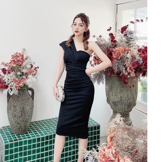 Đầm váy nữ body lệch vai có kèm mút dễ thương thời trang nữ mùa hè
