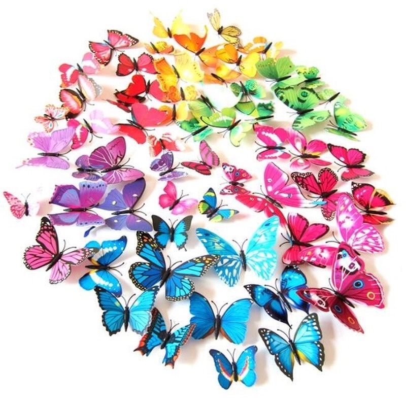 12 Sticker Dán Tường Họa Tiết 3D Hình Con Bướm Dùng Trang Trí Nhà
