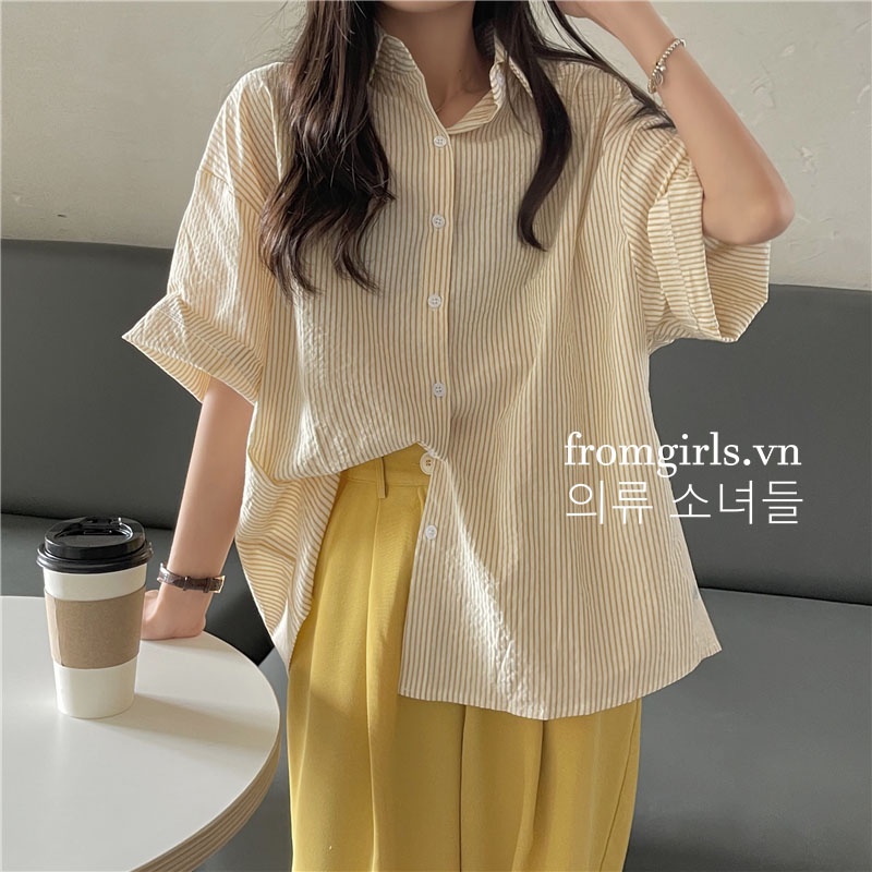 Áo sơ mi kẻ nhiều màu, áo sơ mi tay lỡ vải xốp brown.clothes ulzzang - SM07FG