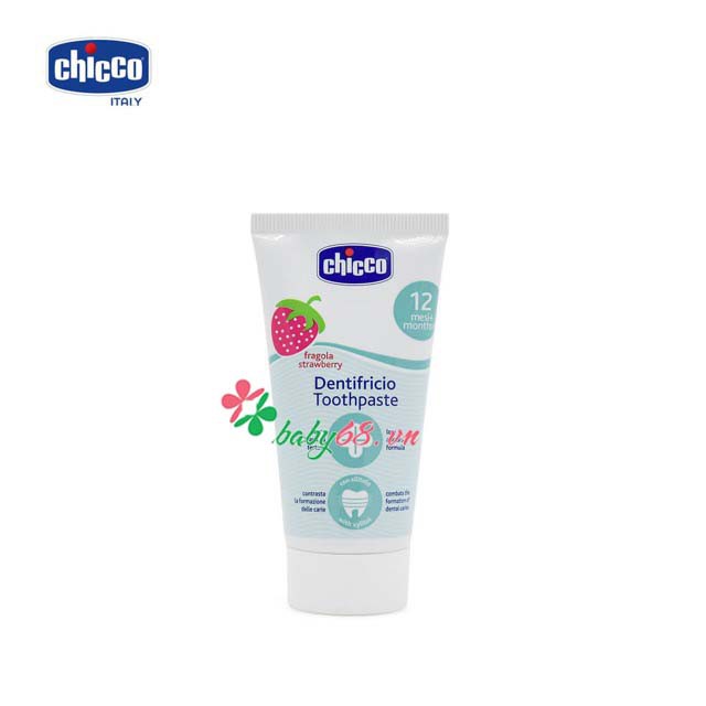 Kem đánh răng Chicco nuốt được hương dâu/ táo chuối cho bé từ 6m+