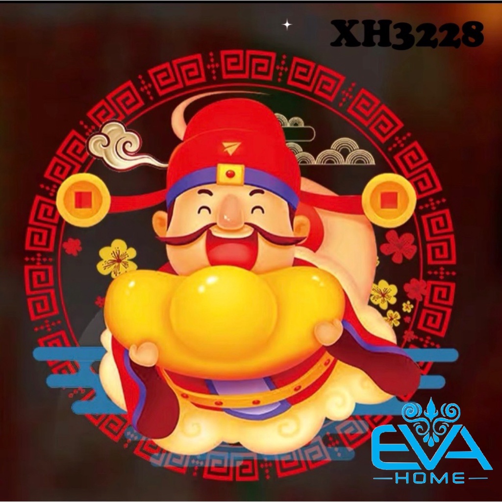 Decal Dán Tường Dán Kính Trang Trí Tết Họa Tiết Thần Tài Ôm Thổi Vàng Đón Xuân XH3228 M3595