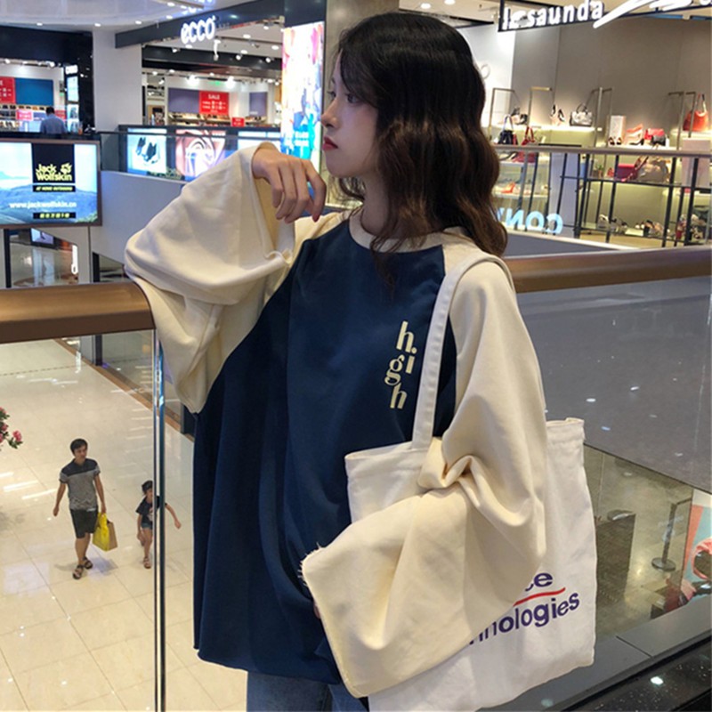Mùa thu Hàn Quốc phiên bản của phần dài của Harajuku chữ raglan tay áo dài tay áo trùm đầu áo len áo khoác phụ nữ
