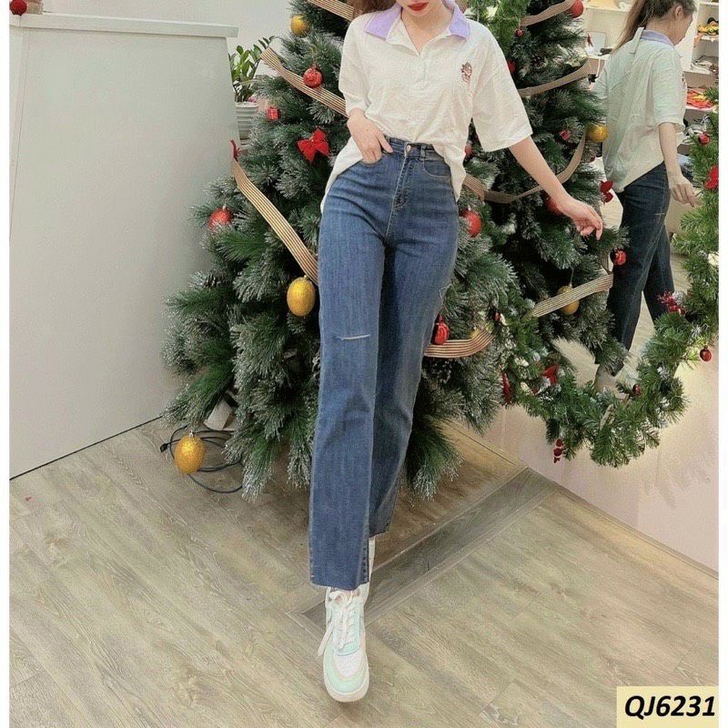 Quần jeans ống đứng cắt gấu dãn xịn style Hàn Quốc hot nhất -giá rẻ