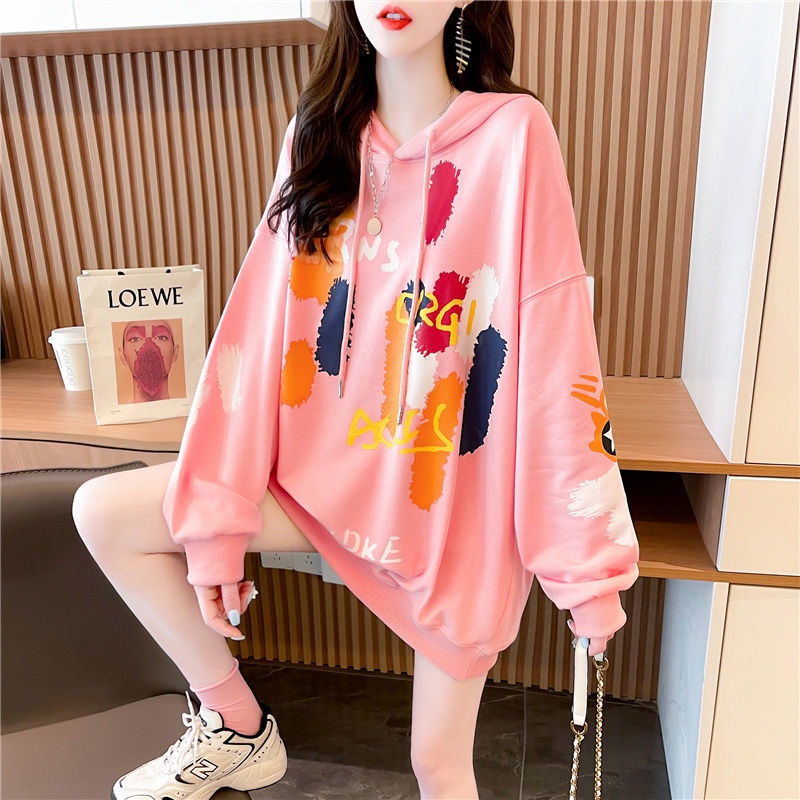 [Thời Trang Áo Sweatshirt Có Mũ Trùm Đầu Phong Cách Lười Phong Cách Phương Tây Dễ Phối Đồ Dáng Rộng Size Lớn Graff Siêu Hot Cho Nữ Sinh