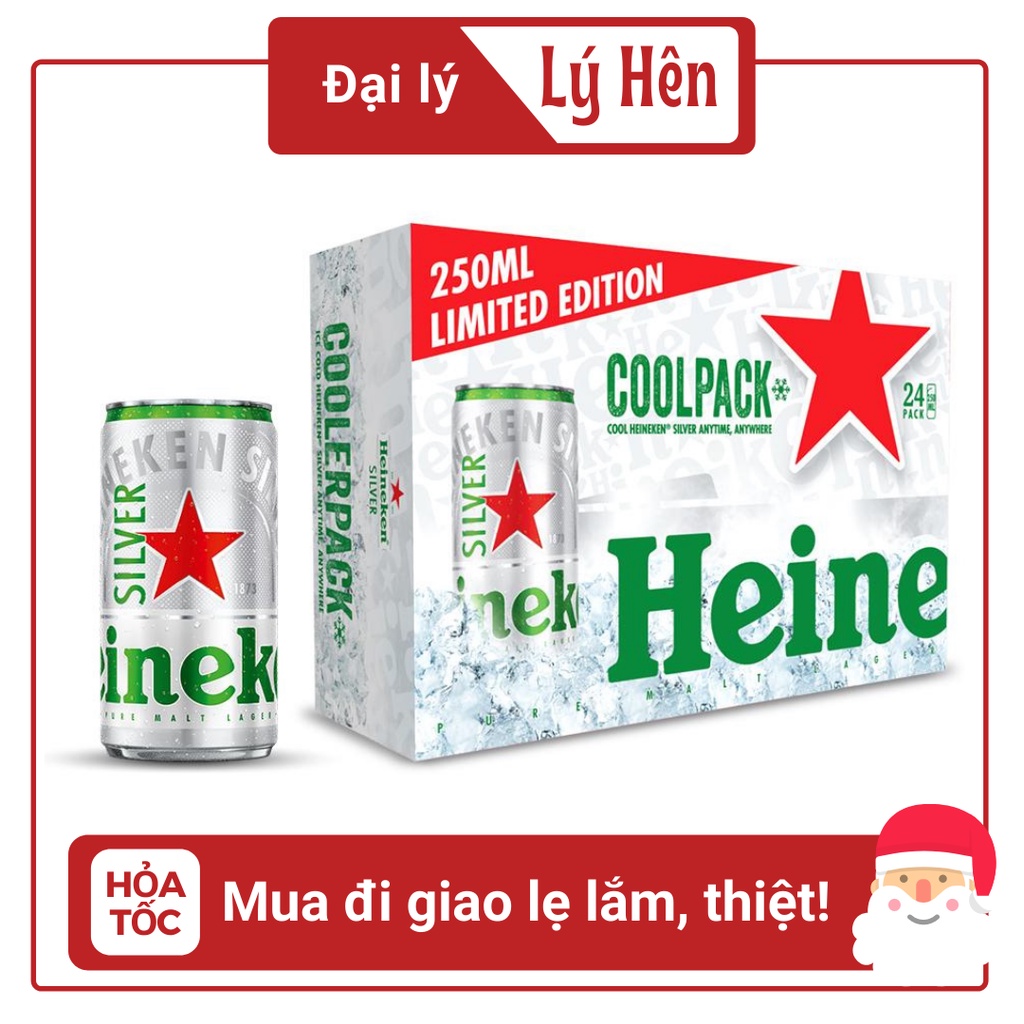 Thùng 24 Lon Bia Heineken Silver 250ml - Heineken Bạc 250ml/Lon Date Luôn Mới