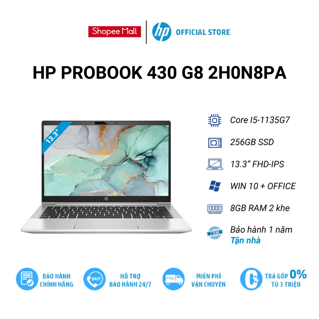 [ELHP15 giảm 10%] Laptop HP Probook 430 G8 (2H0N7PA) i5-1135G7 | 4GB RAM | 512GB SSD | Intel Iris Xe