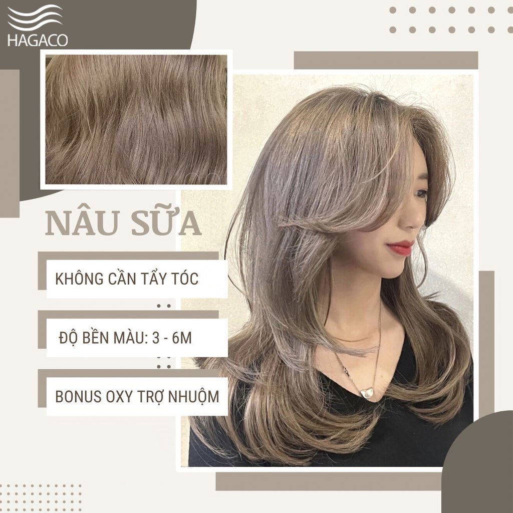 Thuốc Nhuộm Tóc Chính Hàng Màu NÂU SỮA | Không Tẩy Tặng Oxy Trợ Nhuộm Găng Tay, Mũ Ủ, Chụp tại