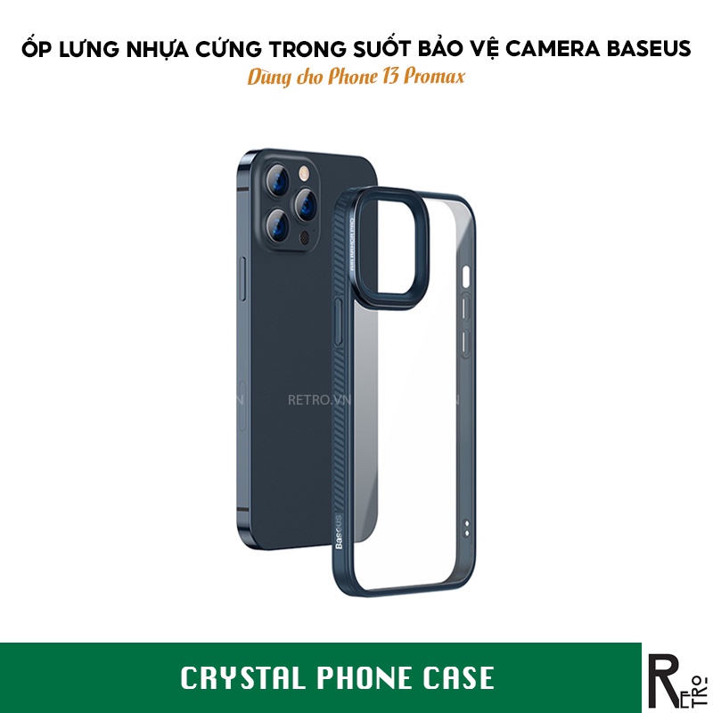 Ốp Lưng 13 Promax Baseus Crystal Phone Case Bảo Vệ Camera, Lưng PC Cứng Trong Suốt, Viền TPU Mềm Chống Trượt