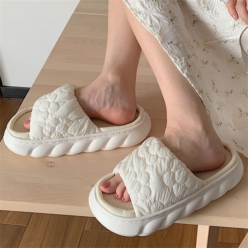 Oeteo Dép Bông Đi Trong Nhà Bằng cotton Lanh Dày Dặn Họa Tiết Hoa Cho Nữ