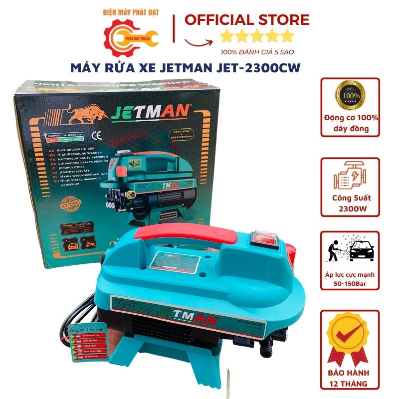 Máy Rửa Xe Cao Áp JETMAN JET-2300CW-Công Suất Lớn 2300W-Đầy Đủ Phụ Kiện,Tặng Kèm Bình Bọt Tuyết Mini