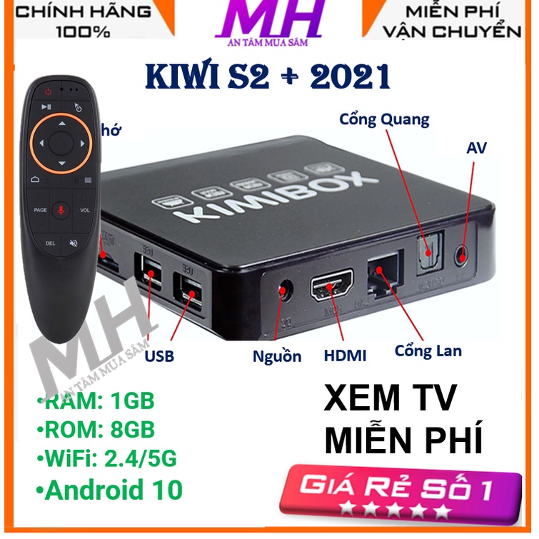 Android TV Box Kiwi S2+ 2022 Android 10 hỗ trợ Điều Khiển Voice Xem Truyền Hình Miễn Phí - CHÍNH HÃNG