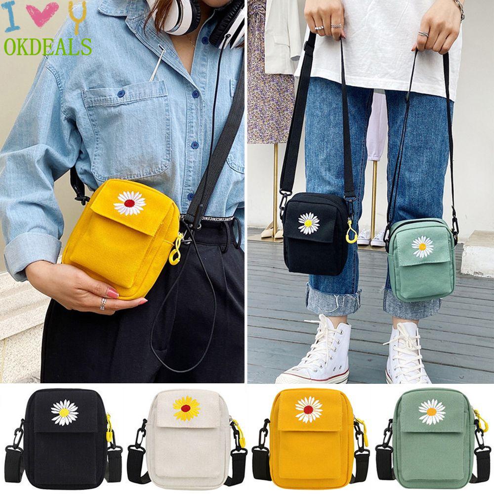 Túi đeo chéo bằng vải canvas nhiều màu sắc thời trang cho nữ