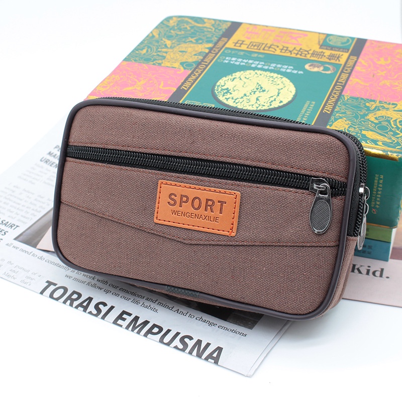 Túi Đeo Thắt Lưng Vải Canvas Kích Thước 7 inch Có Khóa Kéo Dùng Đựng Tiền Xu Hàng Mới