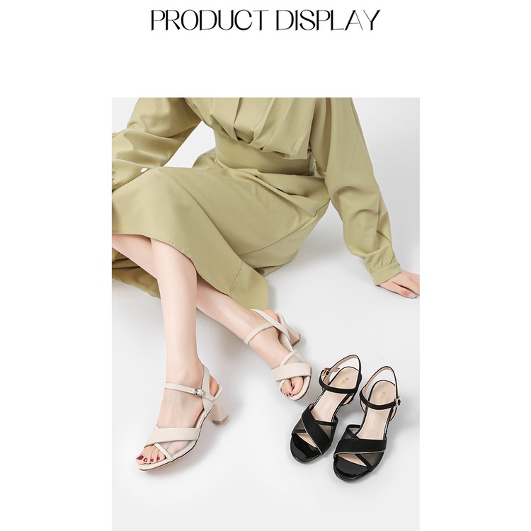 giày sandal cao gót nữ dusto mẫu mới 2022 thời trang công sở đẹp giá rẻ da mềm chắc chắn êm chân đen be-SDDT024