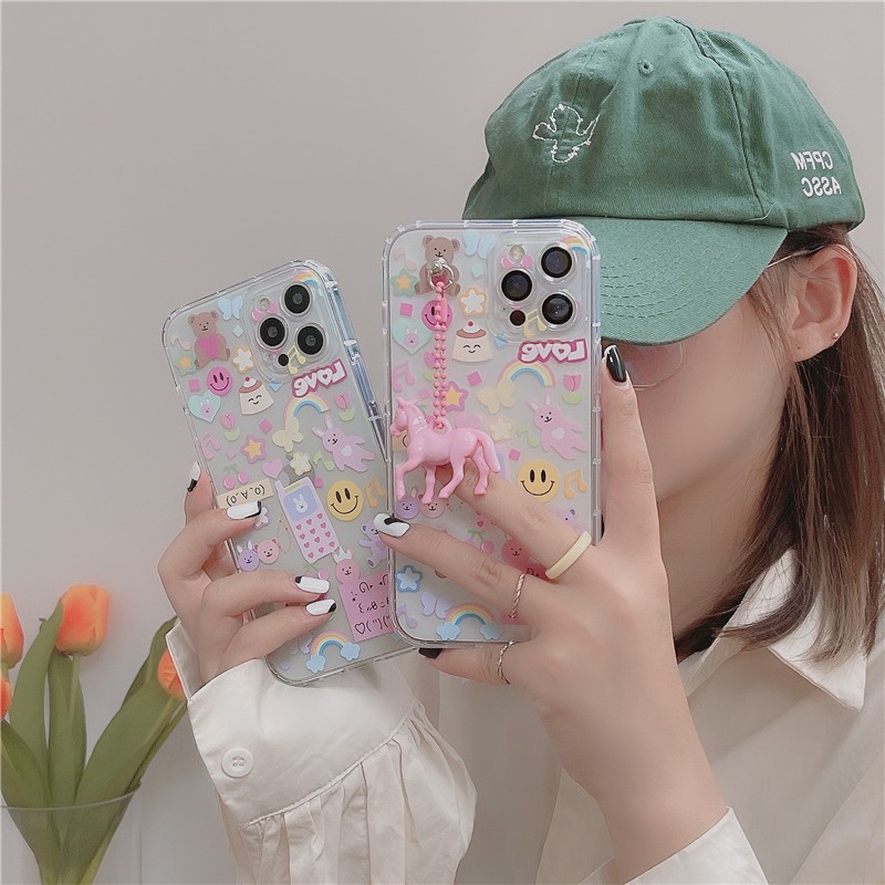 IPhone Mobile Phone Cases For iPhone 11 Pro Max / iPhone12 / iPhone X / iPhone 7 Plus / iPhone 8 / iPhone 6 / iPhone Air Pressure TPU Girls Heart Transparent Anti Drop Leather Case