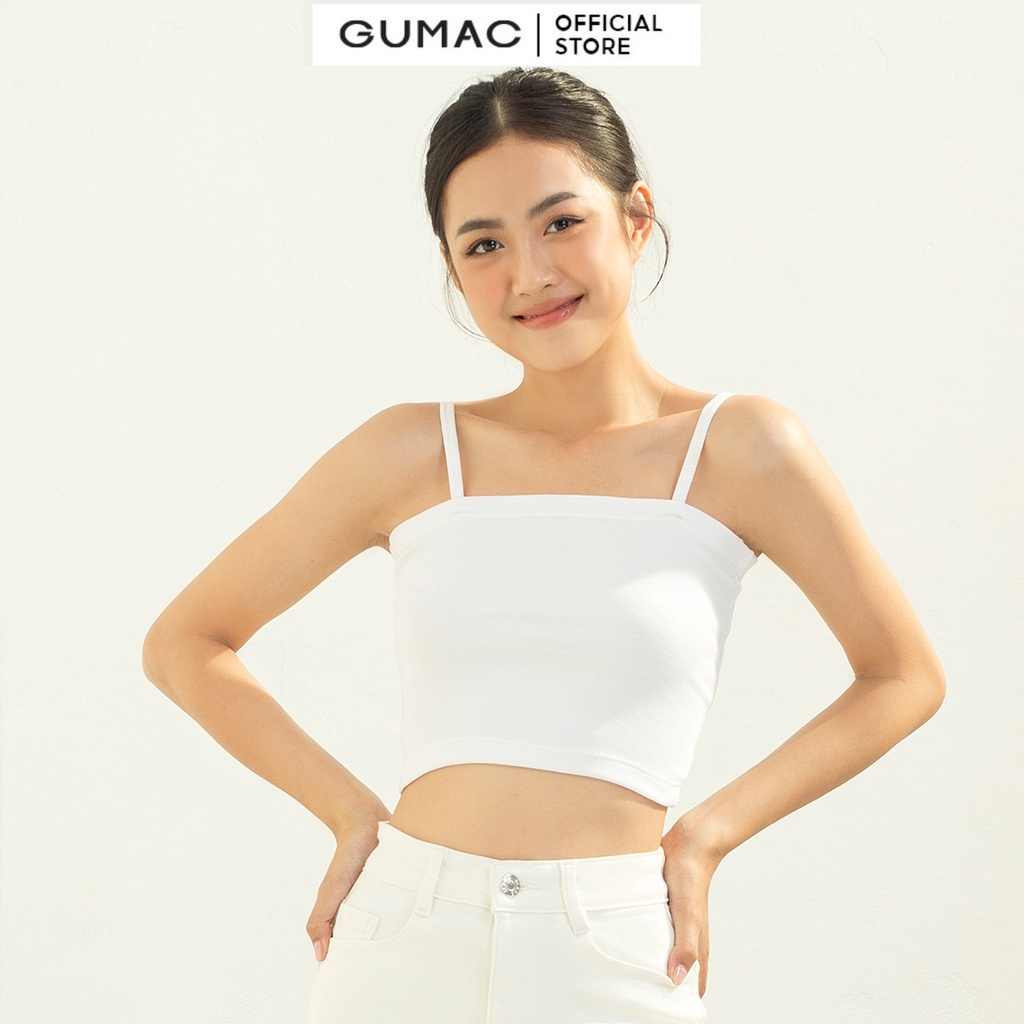 [Mã WABRGUM giảm 10% tối đa 30K đơn 99K] Áo croptop nữ hai dây thời trang GUMAC thun borip - co giãn nhiều màu ATC05051