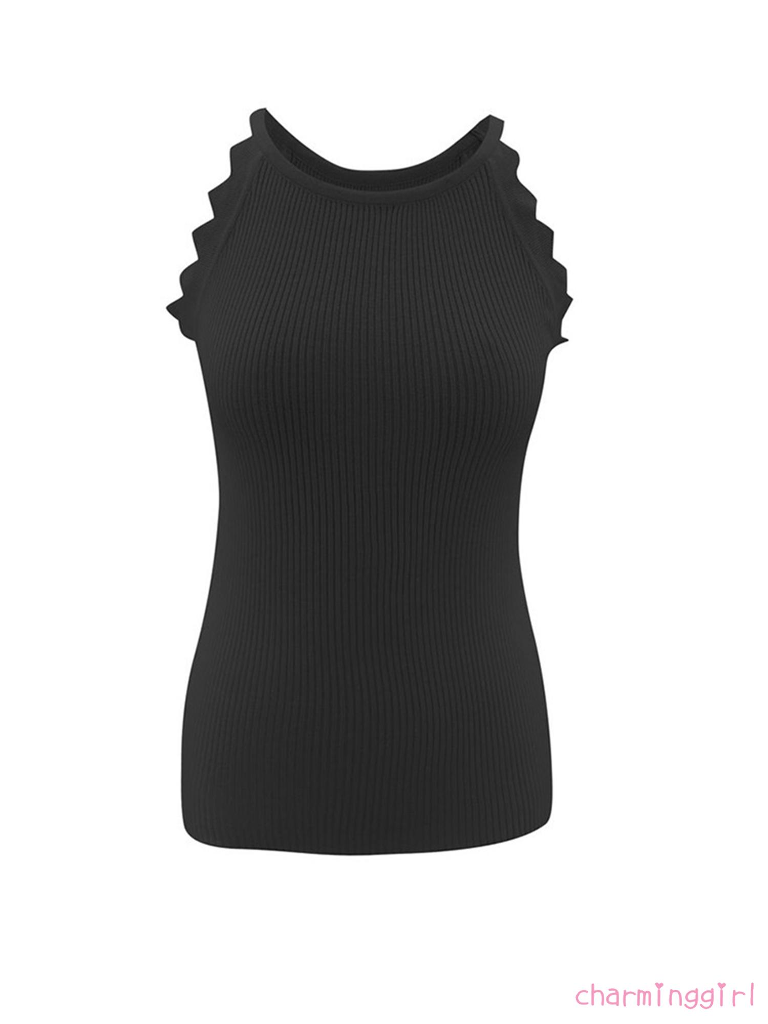 QAQ-Women´s Summer Sleeveless Vest Solid Color Rib Knit O-neck Lace Vest Camisole Ladies Sexy Fashion Slim Nightclub Wear | BigBuy360 - bigbuy360.vn