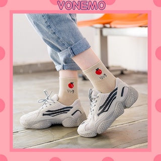 Tất nữ Vonemo cổ cao dày dặn in hình hoa quả vintage TN56