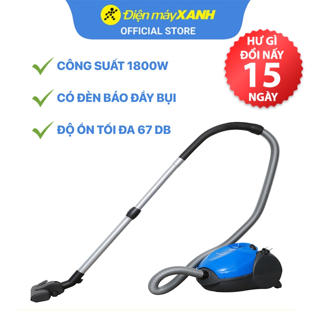 Máy hút bụi dạng hộp Bosch HMH.BSM1805RU công suất 1800W có đầu hút khe - Chính hãng BH 2 năm