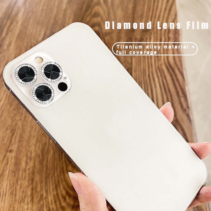 Nắp dán đính đá bảo vệ ống kính camera cho iPhone 11 12 13 14 15 Pro Max 14 Plus