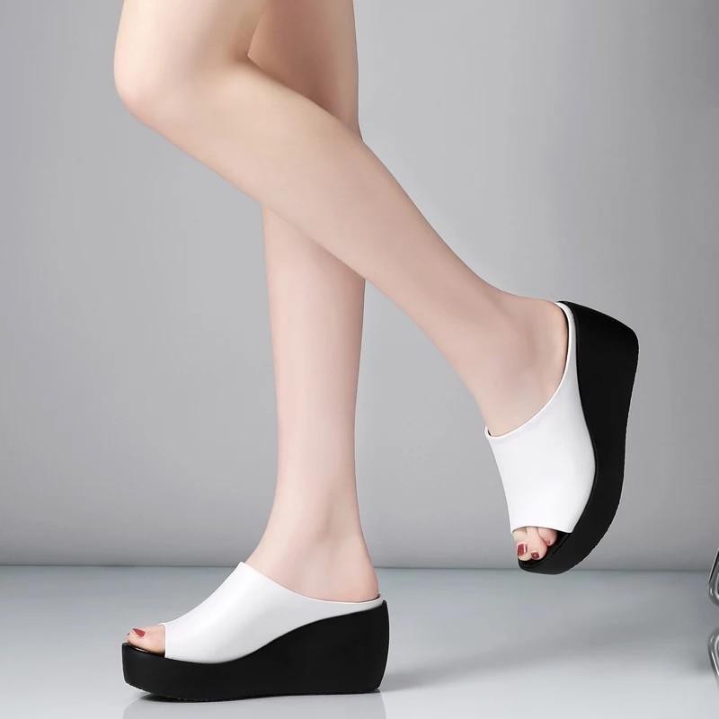 Dép đế xuồng đế đúc thời trang, Dép cao gót quai ngang cao 7 phân