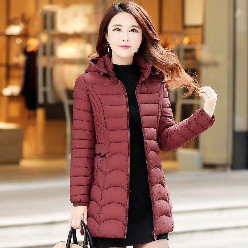 Áo Khoác Phao Có Mũ Dáng Ôm Vải cotton Màu Trơn Thời Trang Thu Đông Hàn Quốc Cỡ Lớn xl-6xl Cho Nữ