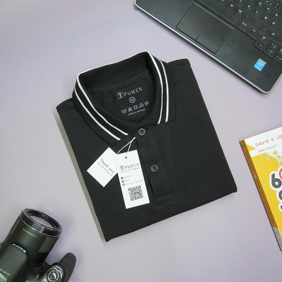 Áo Polo Đen line Trắng | BigBuy360 - bigbuy360.vn