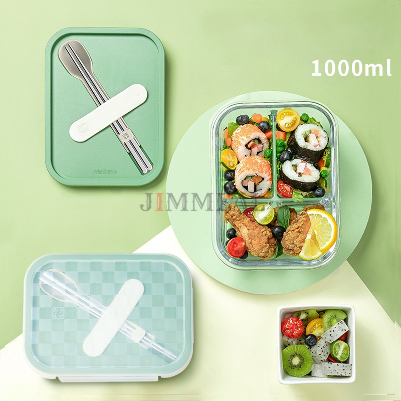 Hộp Cơm Văn Phòng, Hộp Đựng Cơm Giữ Nhiệt Bằng Thủy Tinh, 3 Ngăn, Chịu Nhiệt Dùng Cho Lò Vi Sóng