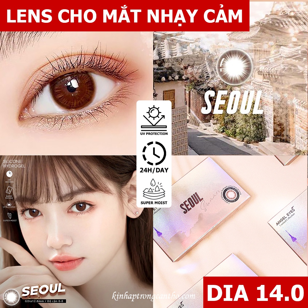 Lens nâu không giãn Seoul - Kính áp tròng nâu tự nhiên cận 0-8 độ - Silicone đeo 24h/d - HSD 6 tháng