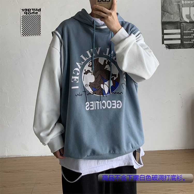 Áo Hoodie Dáng Rộng Giả Nhiều Lớp Thời Trang Cá Tính Cho Nam