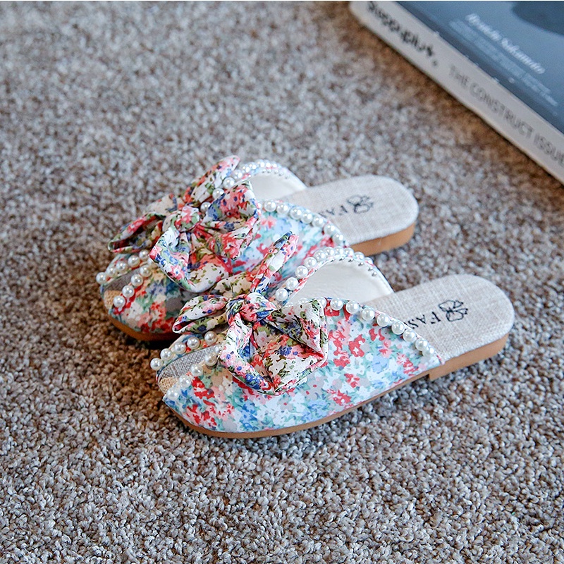 Dép xỏ ngón đính nơ và ngọc trai dễ thương cho bé gái 3-18 tuổi