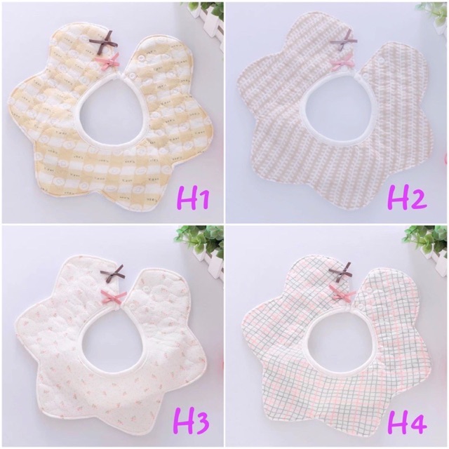 Yếm Tròn Đính Nơ Cotton Mềm Mại Hoạ Tiết Dễ Thương Cho Bé Yêu