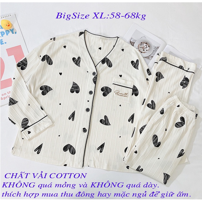 Bộ đồ ngủ dài tay dễ thương thu đông bigsize mặc nhà vải cotton phong cách Cardigan, bầu bì bon chen ok | BigBuy360 - bigbuy360.vn