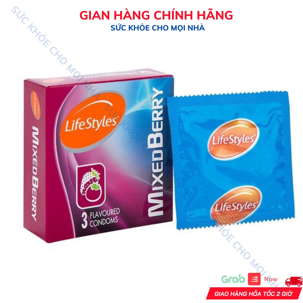Bao cao su LifeStyles Mixed Berry Hương dâu loại cao cấp hộp 3 cái.suckhoechomoinha