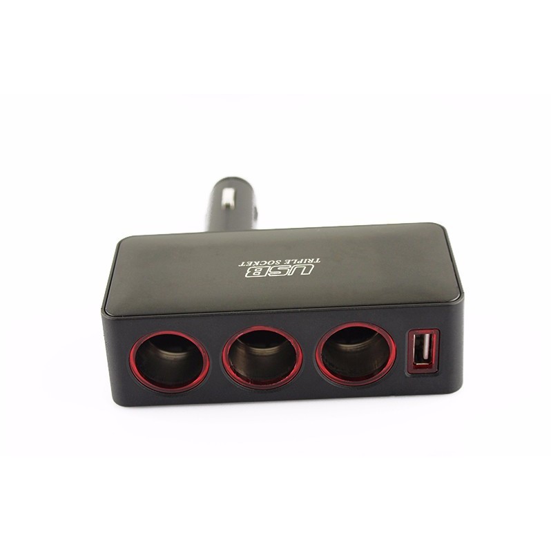 Chia tẩu liền 3 cổng + 1 USB có cầu chì bảo vệ điện