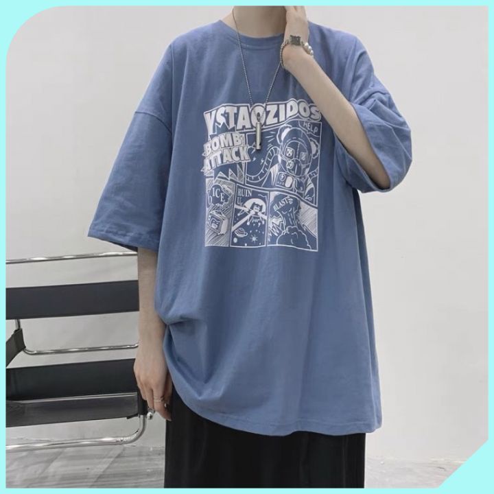 Áo thun tay lỡ nam nữ, áo phông unisex form rộng chất cotton mát mịn thấm hút mồ hôi in hình Hoạt Hình