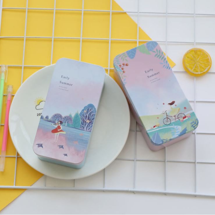 Hộp thiếc đựng đồ để bàn phong cách Hàn Quốc sáng tạo (Dài 16cm x Rộng 8cm x Cao 5.5cm)