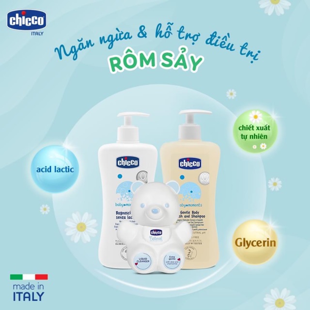 Sữa tắm gội CHICCO 500ml, sữa tắm gội hoa cúc cấp ẩm làm mềm da tóc cho bé - Monnie Kids