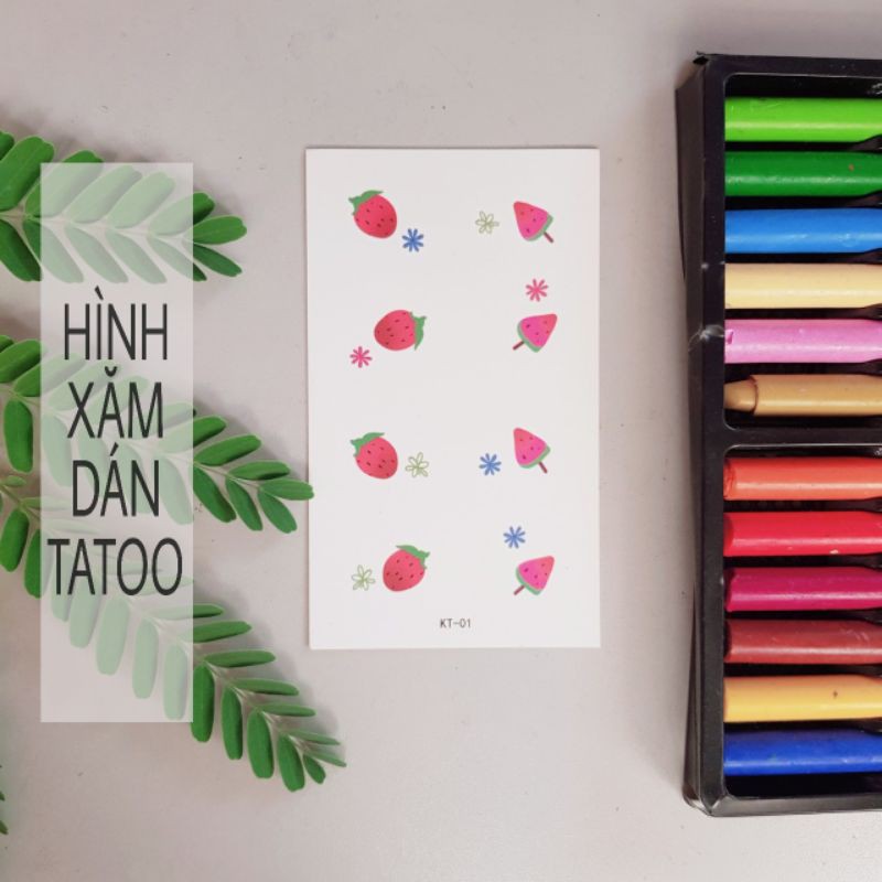 Hình xăm nhí dâu, dưa hấu kt01. Xăm dán tatoo mini tạm thời, size &lt;10x6cm