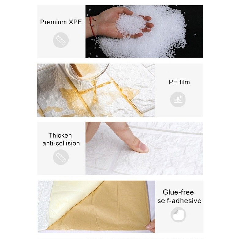 Miếng Dán Tường 3D Bằng Xốp Chống Thấm Nước/ Dầu Mỡ Độc Đáo Trang Trí Nhà Tắm/ Phòng Ngủ