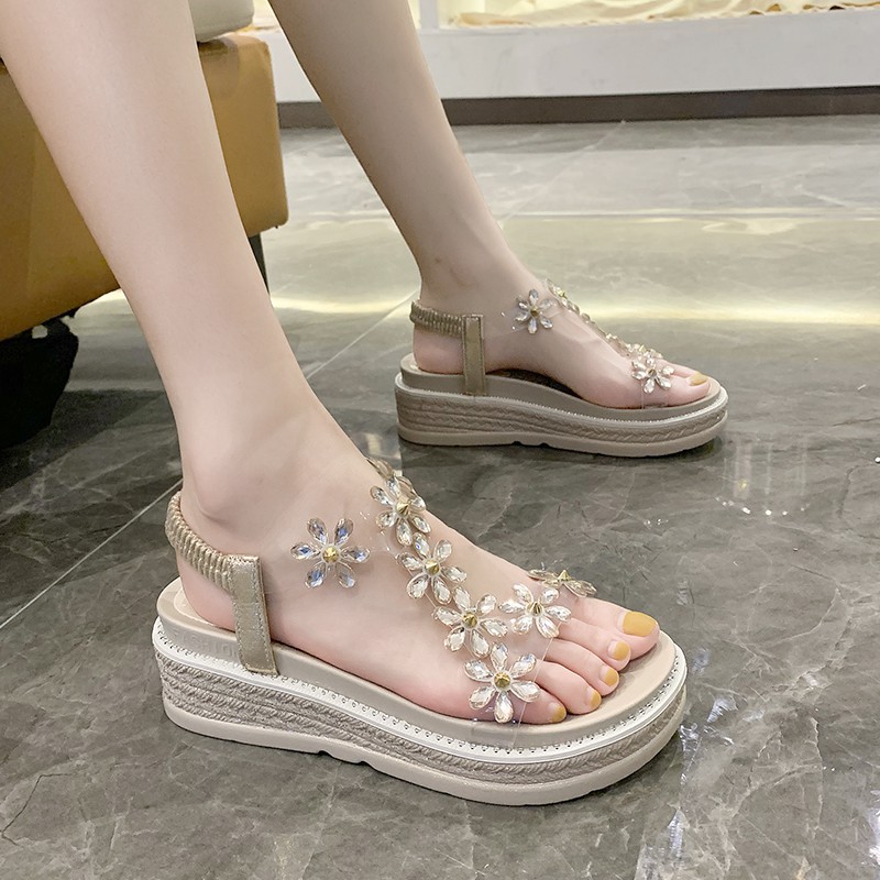 Sandals women's platform ins platform rhinestone wedges fashion roman shoes